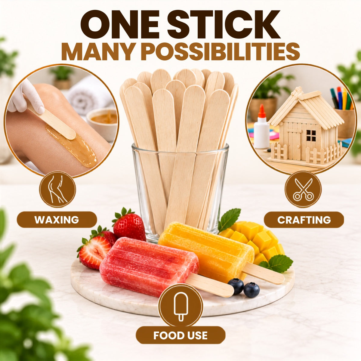 ADVONCE 6 inch wooden waxing sticks — birch wax applicator sticks, 150 count, for hard and soft wax