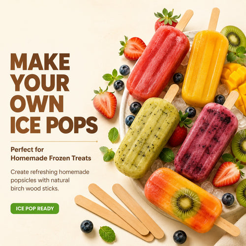 ADVONCE food-grade birch popsicle sticks — 4.5 inch wooden sticks, 200 count, for ice pops, cakesicles and crafts